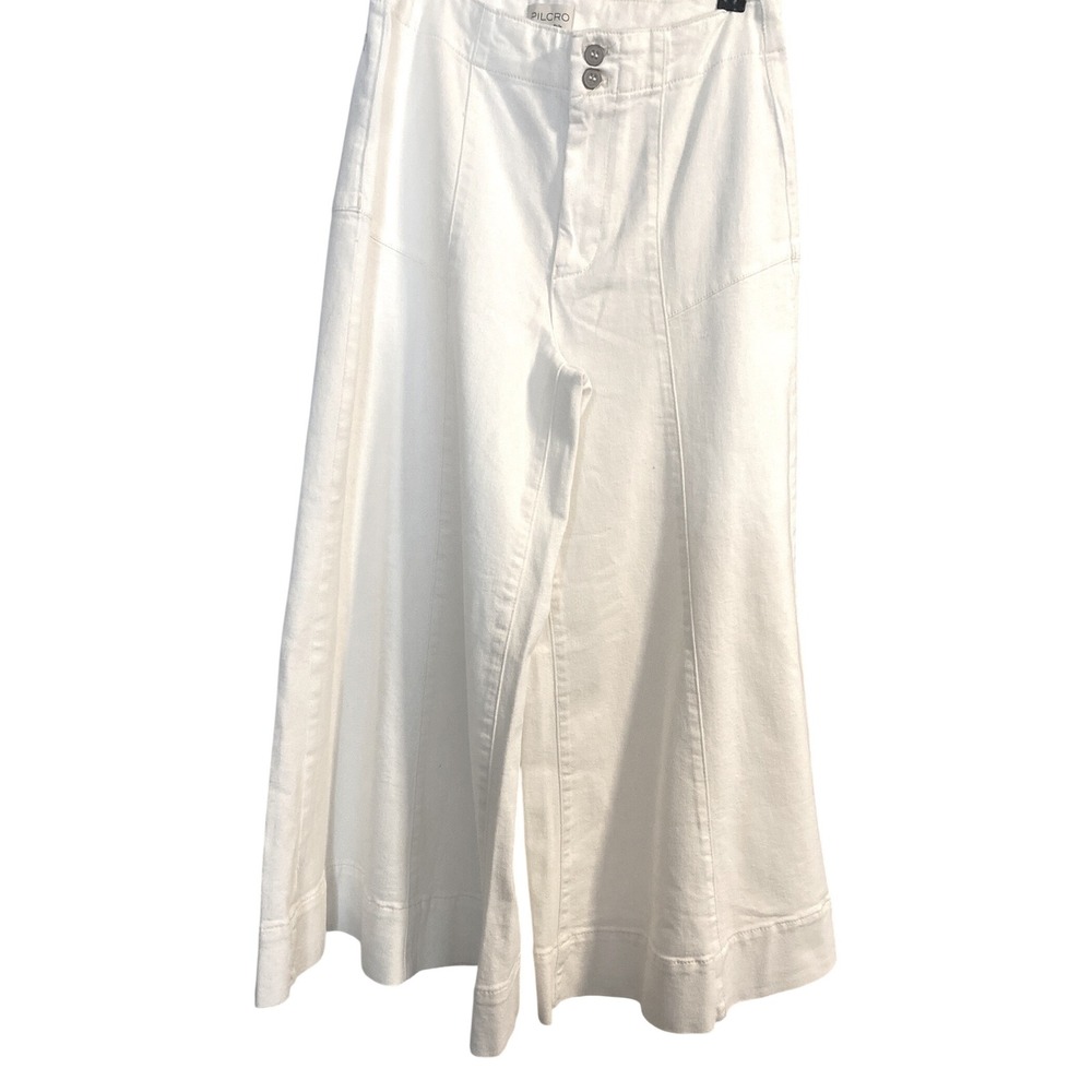 Pilcro White High Rise Cropped Wide Leg Flare Denim Pants Women Size 28 - Picture 2 of 8